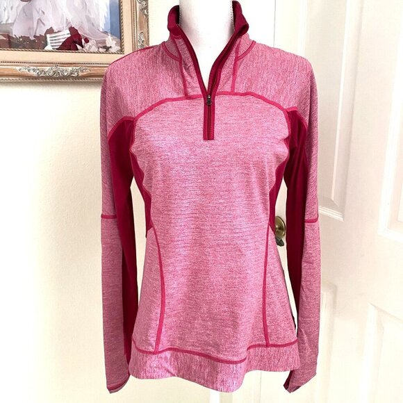 Lululemon Heather Pink Red Mesh Athletic Long Sleeve 1/4 Zip Top Size 10 - Picture 2 of 11